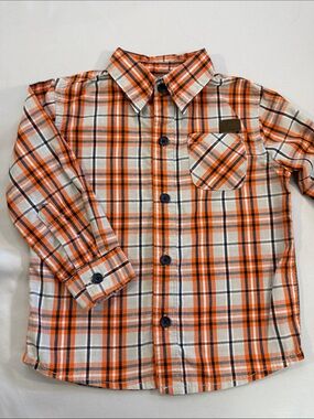Lee Orange, White & Navy Plaid Button-Down Shirt for Kids